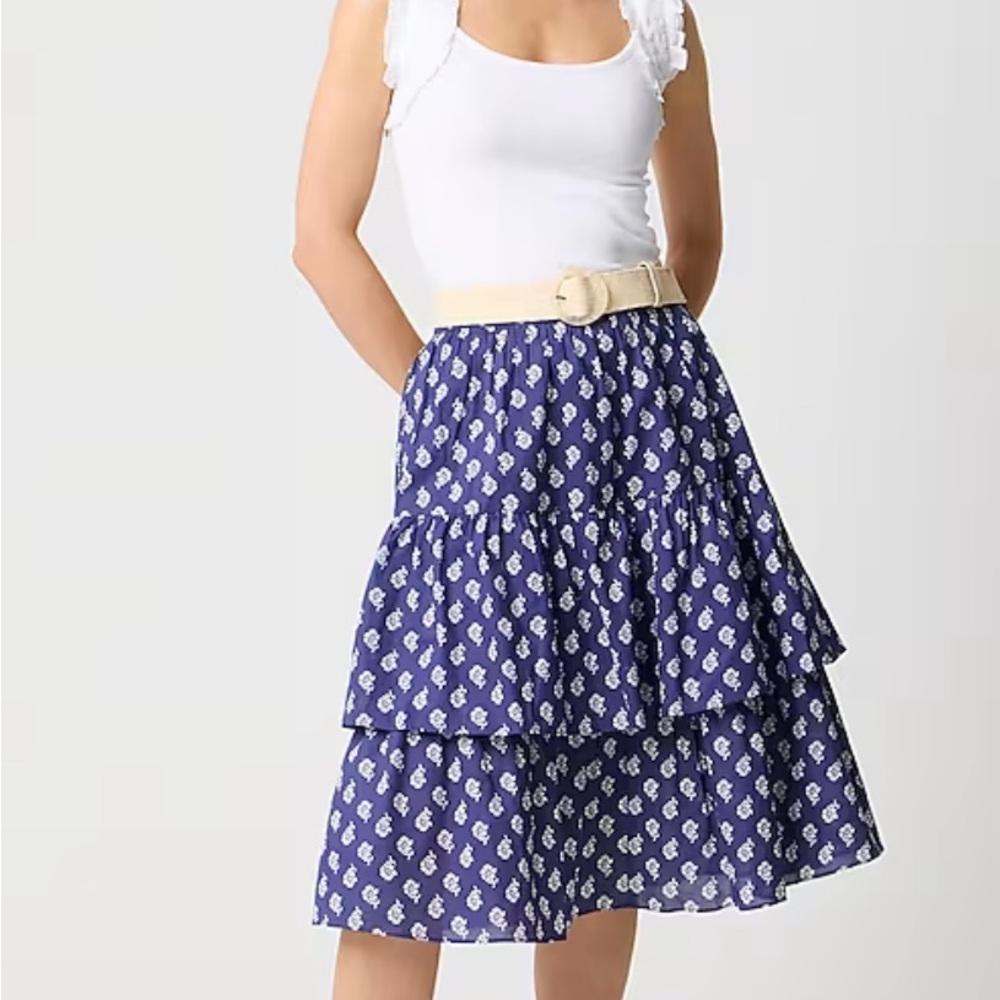 COPY - J. Crew Factory Blue and White Midi A-Line Tiered Skirt